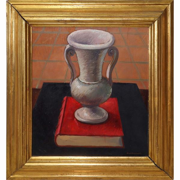 Still life, vase on book