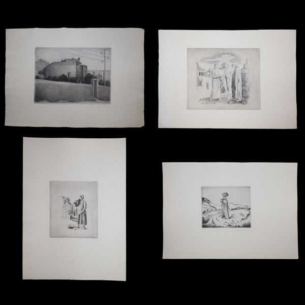 Bruno Bramanti - N°4 engravings of characters and landscapes