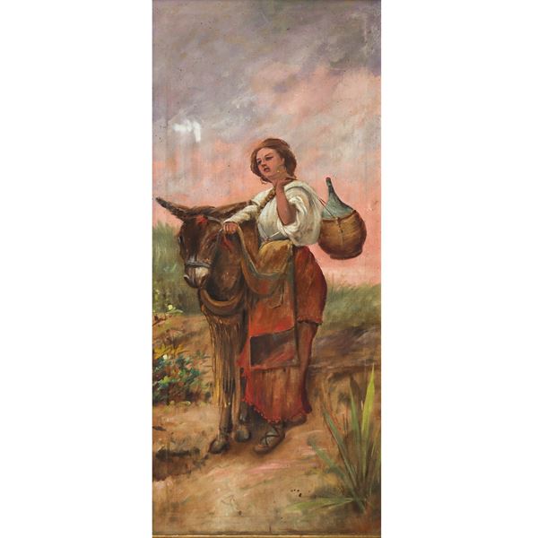Portrait of a countrywoman with a donkey