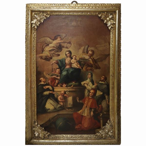Madonna del rosario con bambino Gesù, angeli e santi
