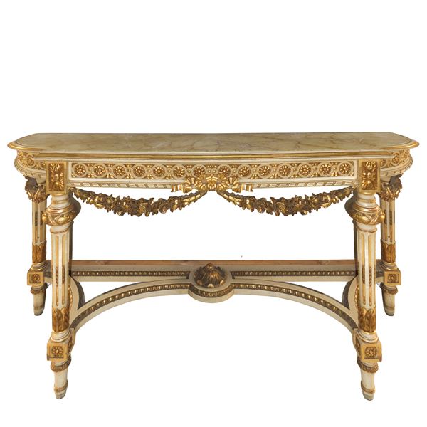 Grande console in legno laccato e dorato
