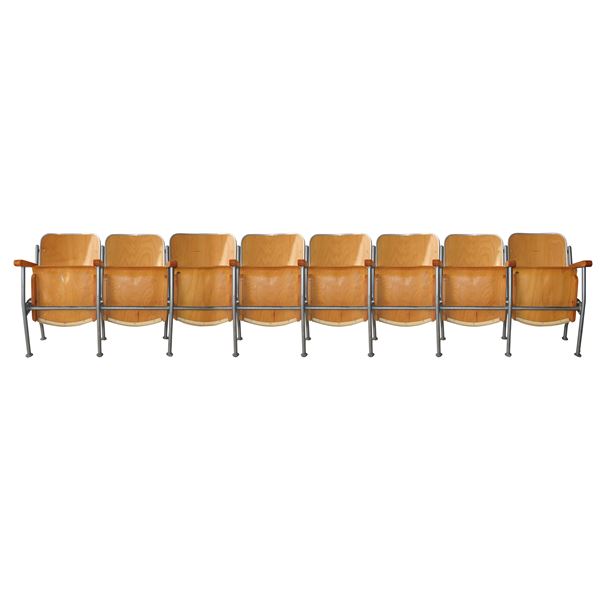 FILA DI SEDIE DA CINEMA DA N.8 SEDUTE  - Asta Design, Arti decorative del XX secolo, Vintage - Casa d'aste La Rosa