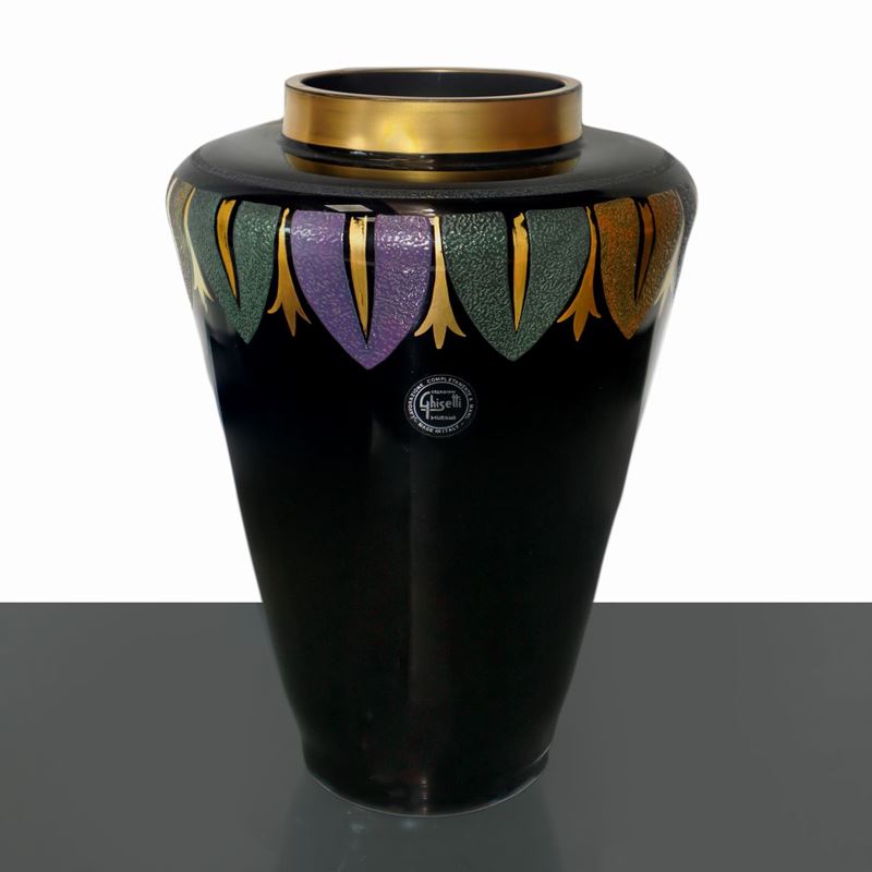 Vaso in Vetro di Murano, Decorato a Mano, Firmato sul Fondo Ghisetti