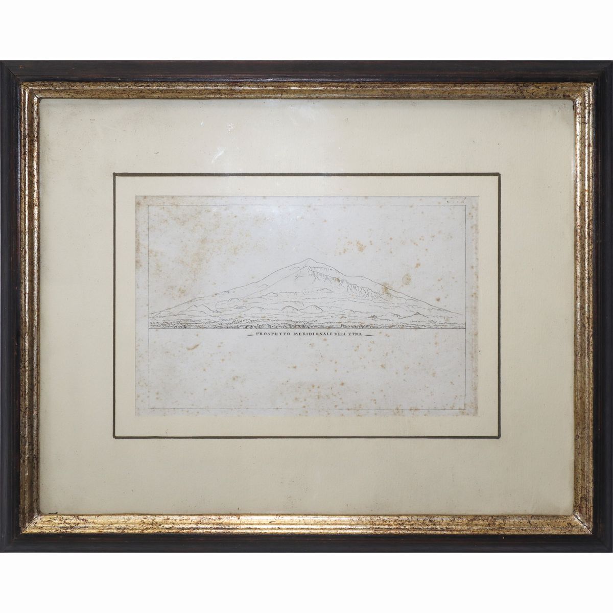 Coppia di incisioni raffiguranti cono del vulcano ed il prospetto meridionale