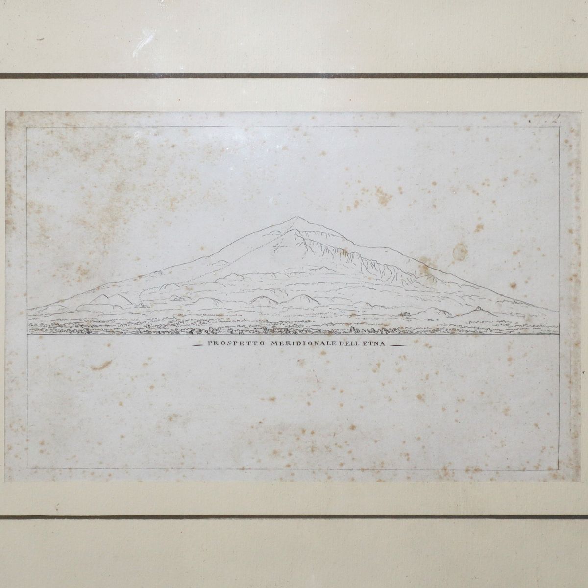 Coppia di incisioni raffiguranti cono del vulcano ed il prospetto meridionale