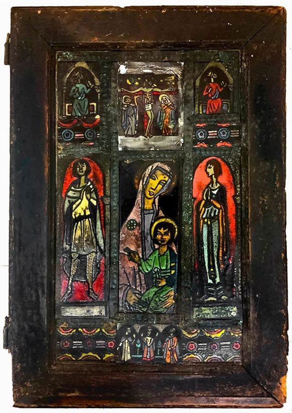 Window Door, Century XIX / XX. covered with enamel on tin. Cm 41x62