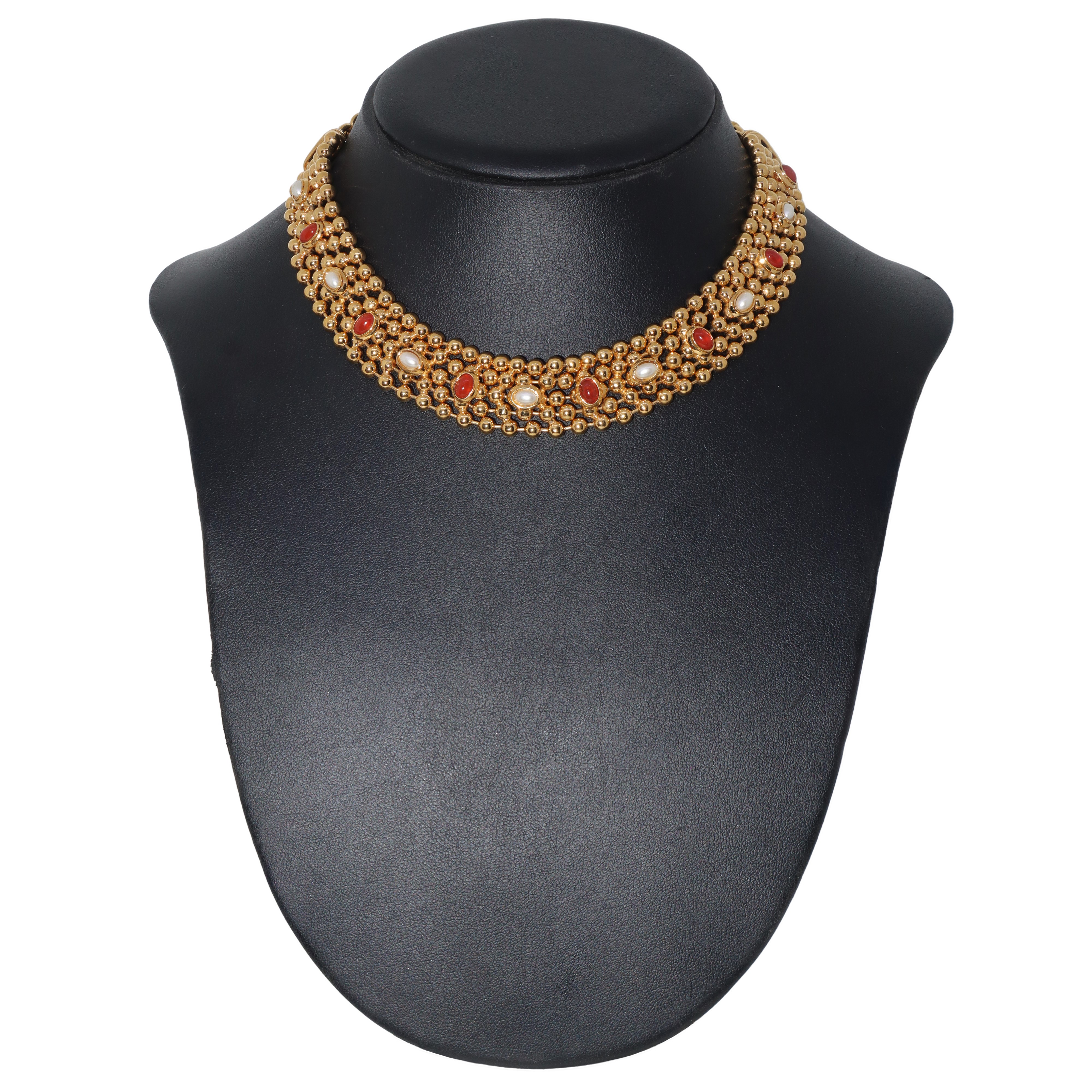 Parure composta da girocollo in metallo dorato e pietre e orecchini, Cascio