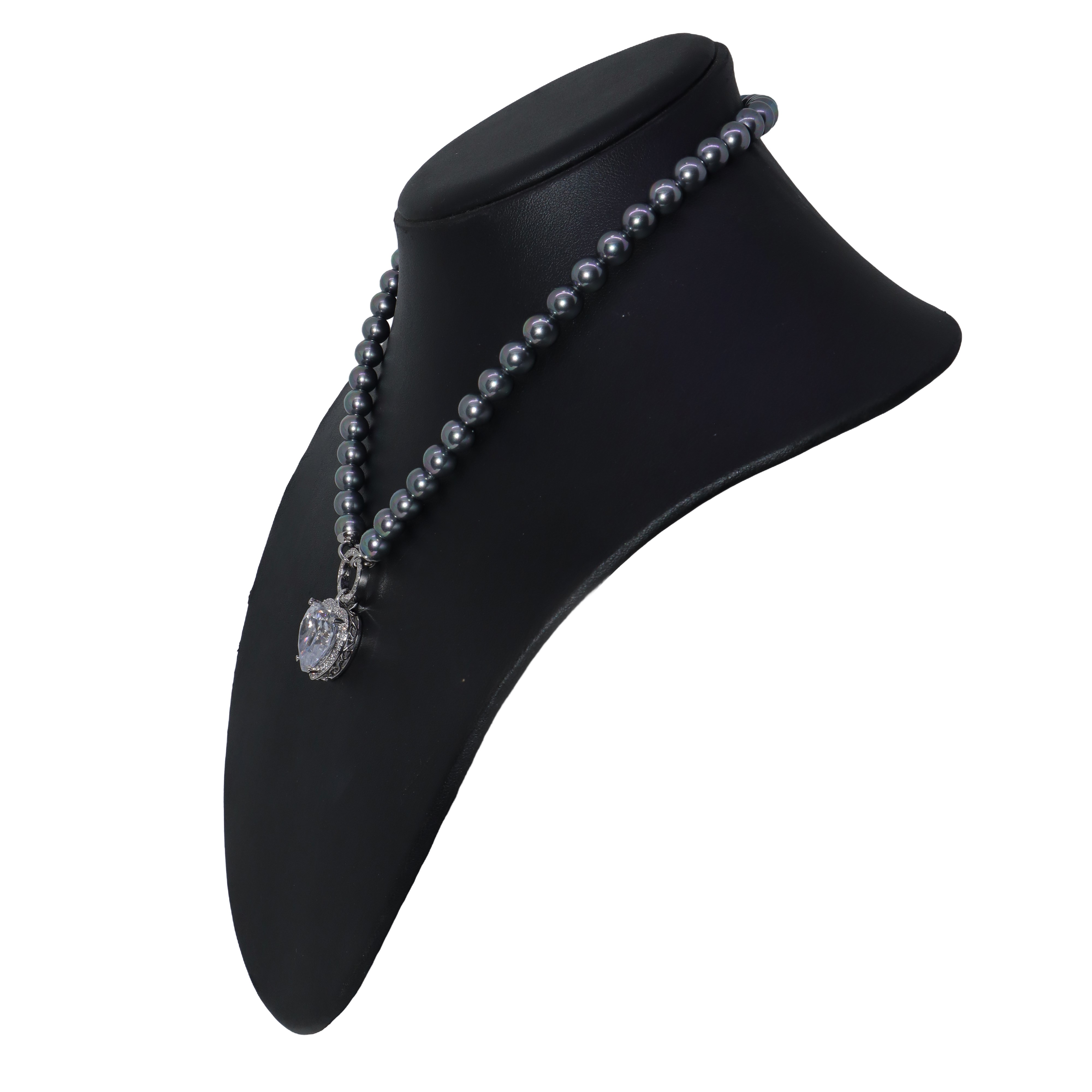 Collana con perle grigie e ciondolo in argento 925 a forma di cuore