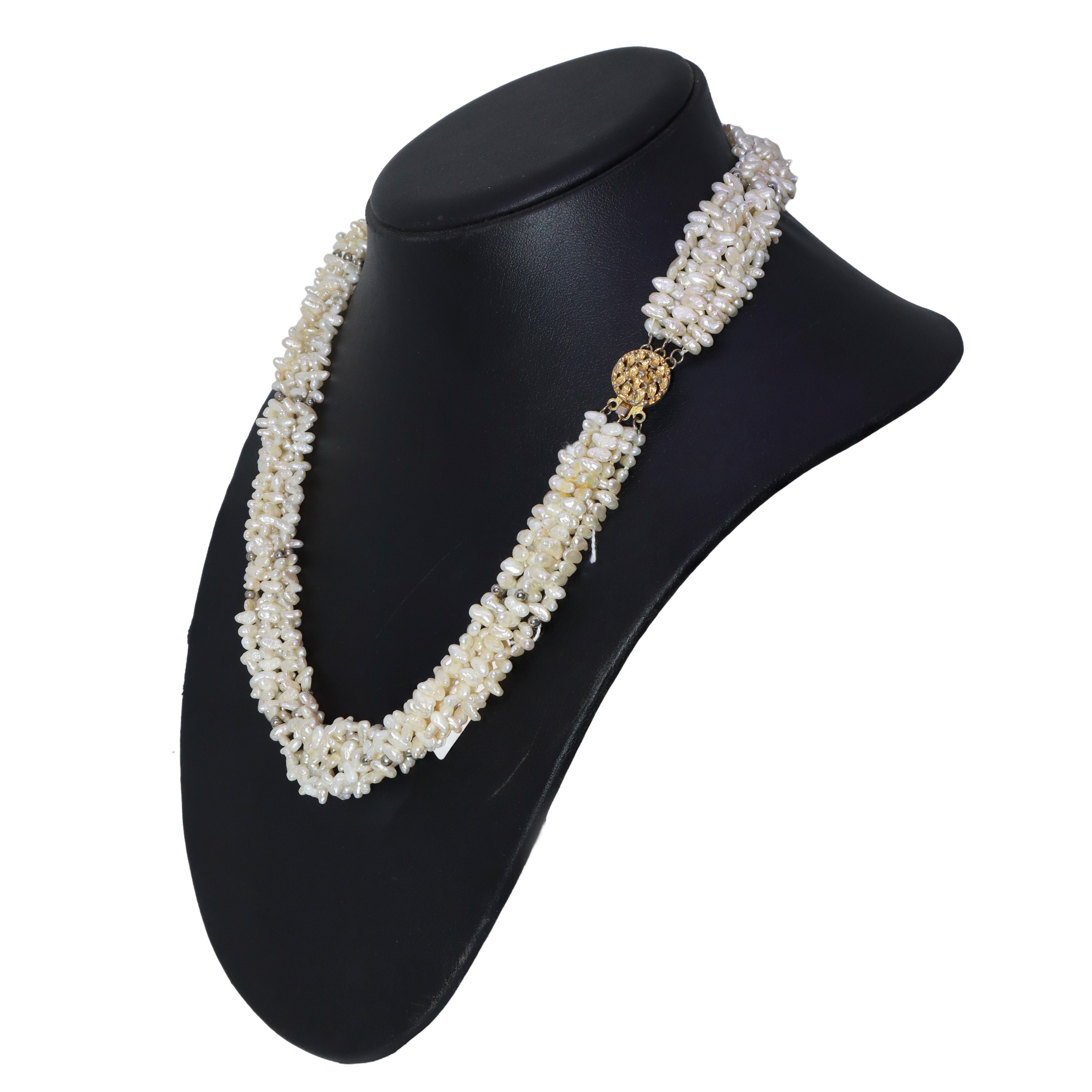 Collana con 6 fili di perle di fiume, susta in silver