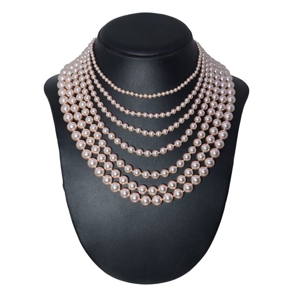 Collana con 7 file di perle a degradare rosa, Agatha Paris