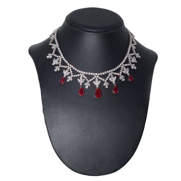 Collier in argento 925 con strass e pietre rosse