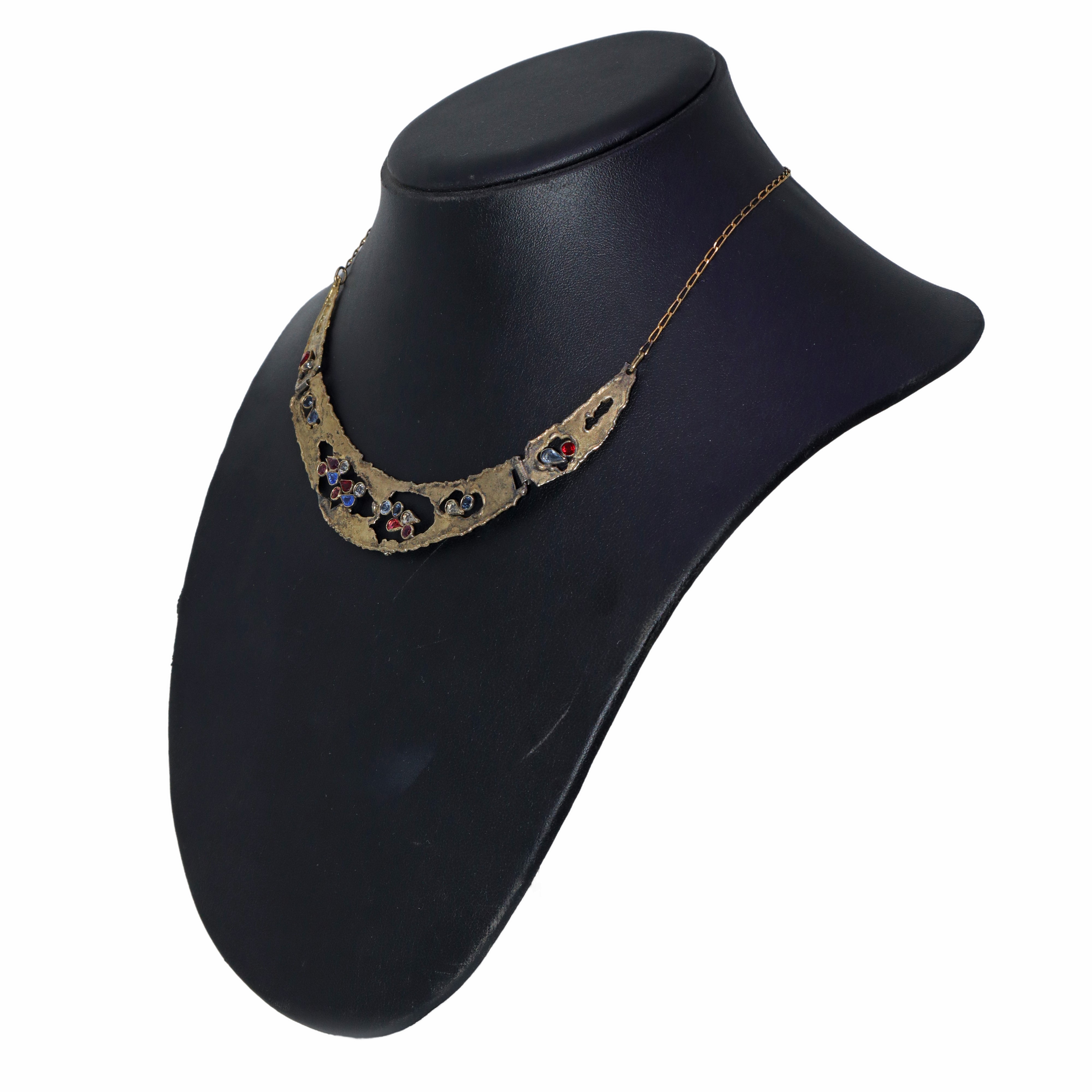 Collana in argento 925 semirigida in metallo dorato con pietre colorate