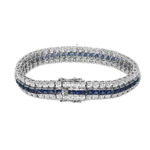 925 silver bracelet with rhinestones and blue stones  - Auction Antique and modern jewel - Casa d'aste La Rosa