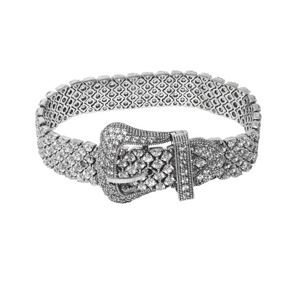 Bracciale in argento 925 con strass e chiusura a cintura. Piccole mancanze