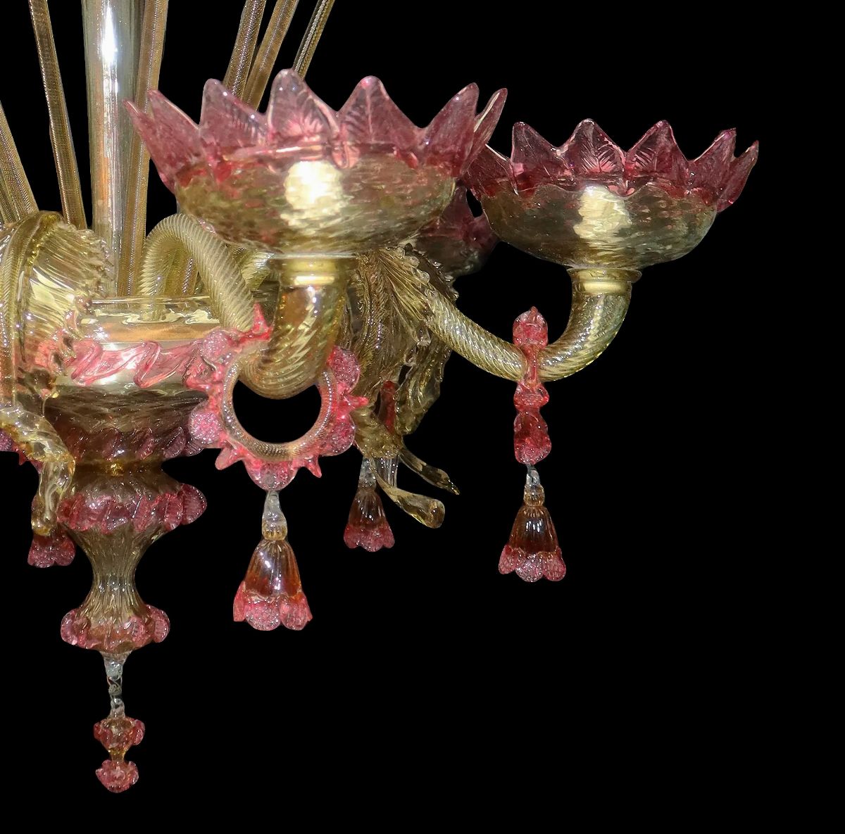 Lampadario in Vetro di Murano Rosa a 6 Luci