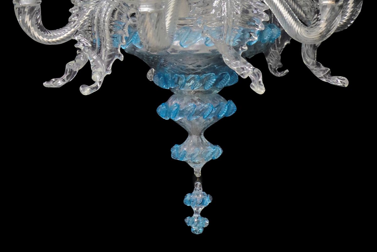 Lampadario Vetro di Murano Celeste a 6 Luci