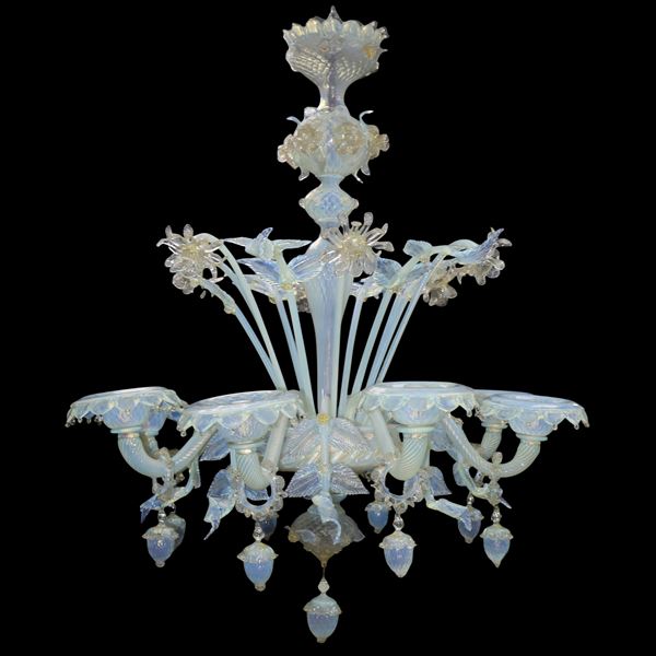 Milky Murano glass chandelier with 8 lights