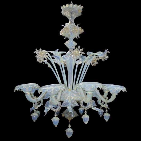 Milky Murano glass chandelier with 8 lights