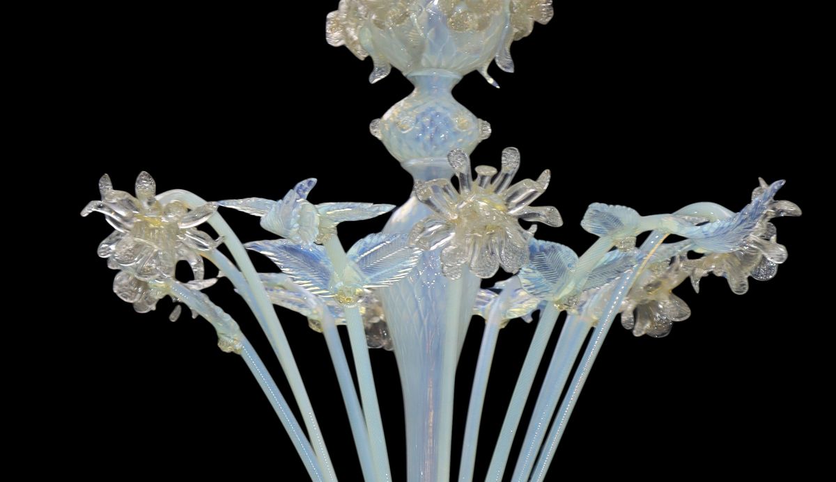 Lampadario Vetro di Murano Lattimo a 8 Luci