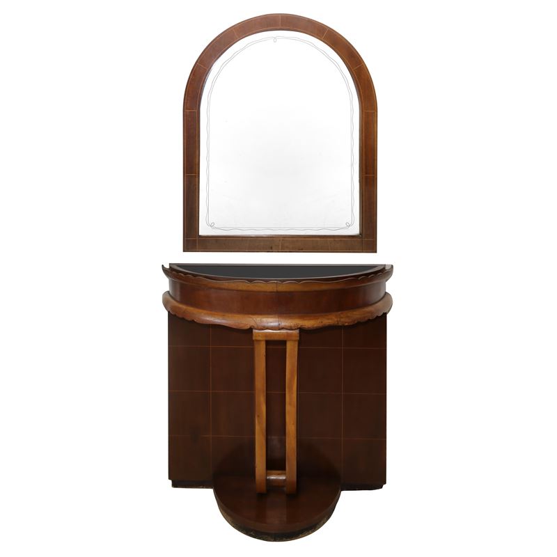 Consolle con specchiera, arredo in stile art déco/industriale