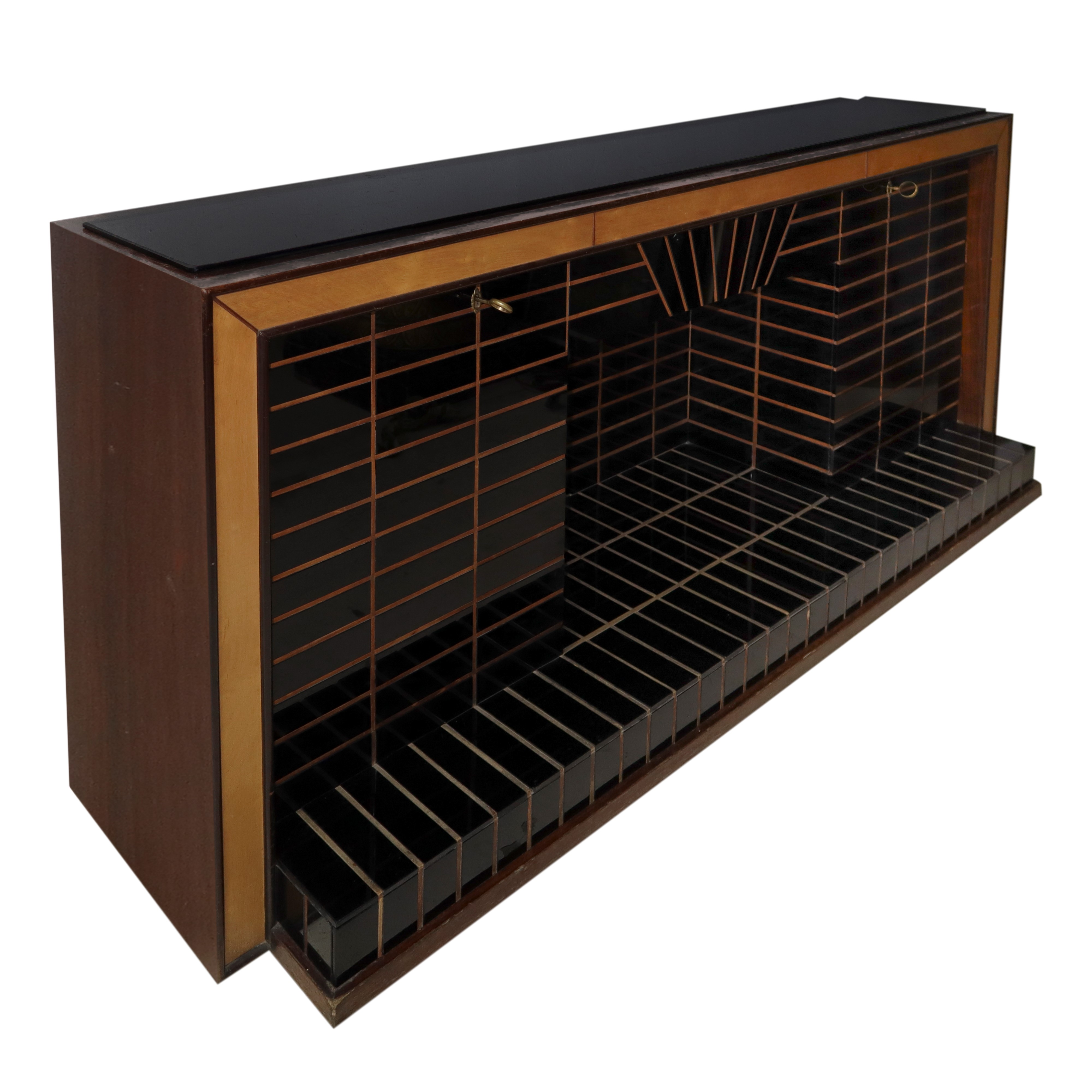 Luigi Brusotti - Mobile Bar / Credenza con Specchiera Decorata