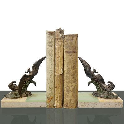 Fermalibri con Uccelli e Base in Marmo