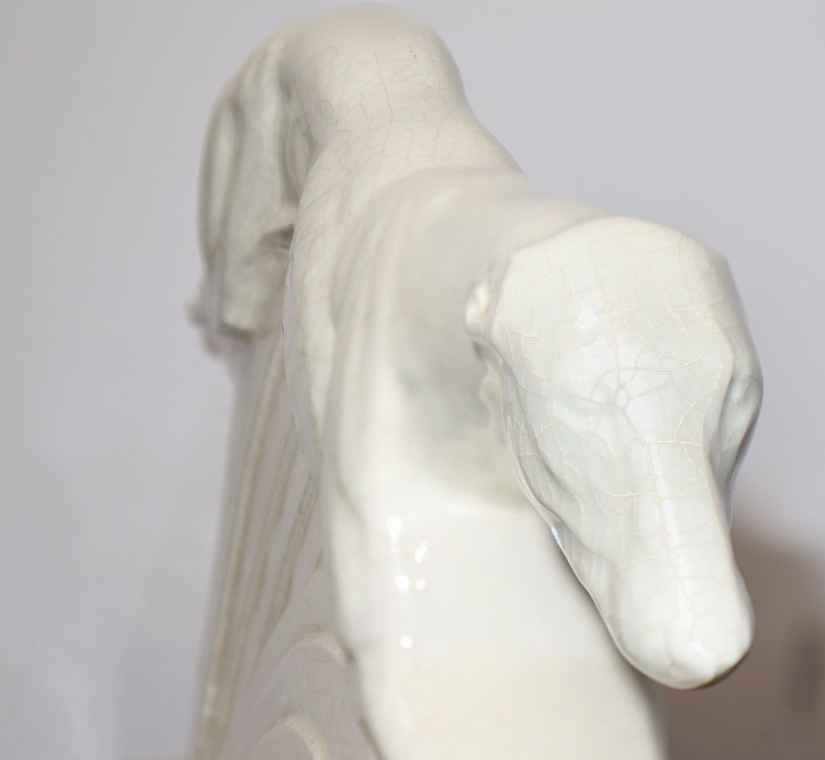 Lemanceau Charles - Levriero in Corsa, Scultura in Maiolica Invetriata