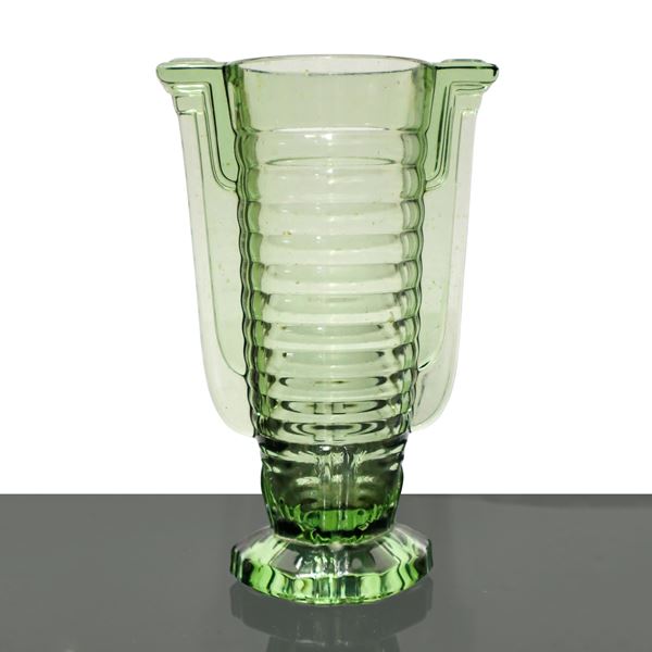 Ren&#233; Delvenne Charles Graffart - Art Decò glass vase in shades of green