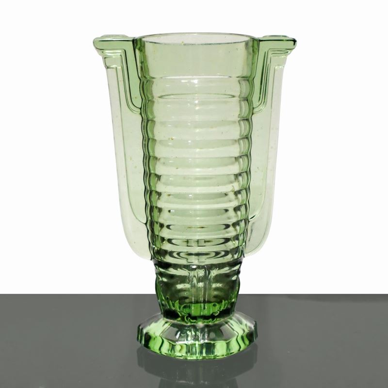 René Delvenne Charles Graffart - Vaso Art Decò in Vetro nei Toni del Verde