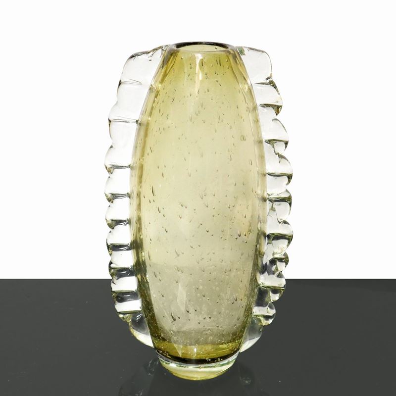 Barovier e Toso - Vaso in Vetro di Murano Traslucido Bullicante