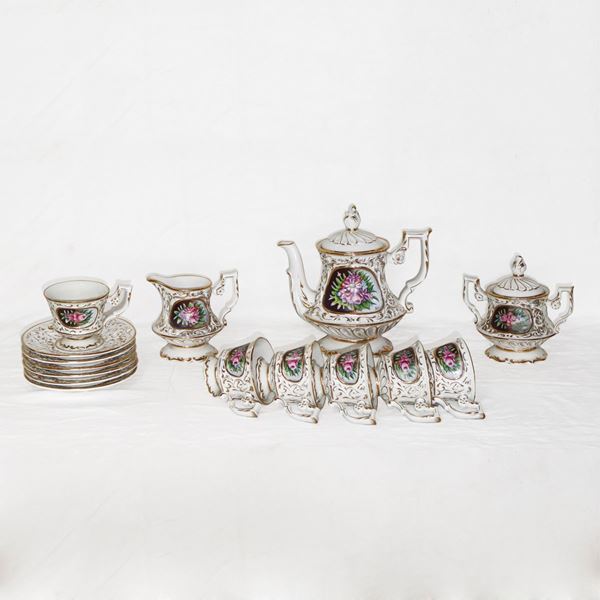 Capodimonte,Limoges - Tea service for 6 people, with Limoges floral decoration