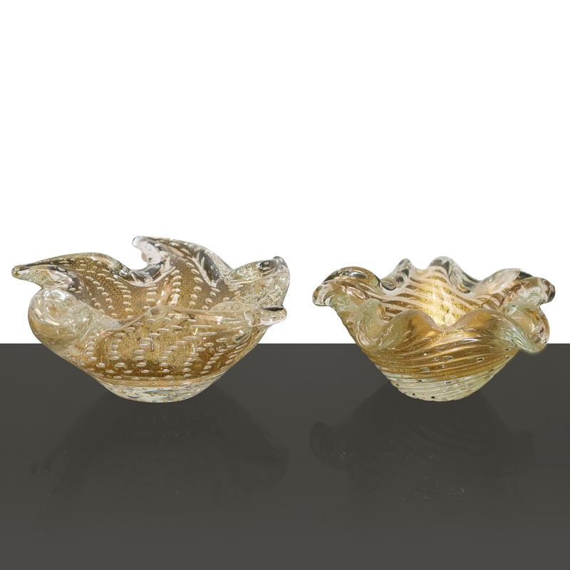 Barovier e Toso - Coppia di Stelle in Vetro di Murano Pulegoso con Iridescenze nei Toni Dell'oro