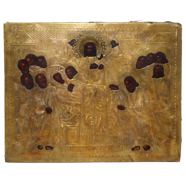Metal riza depicting the Dormition of Mary