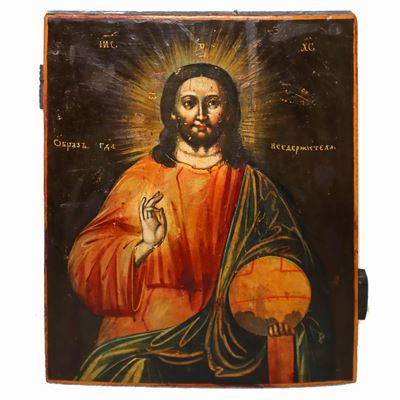 Icona su Tavola Raffigurante Cristo Pantocratore