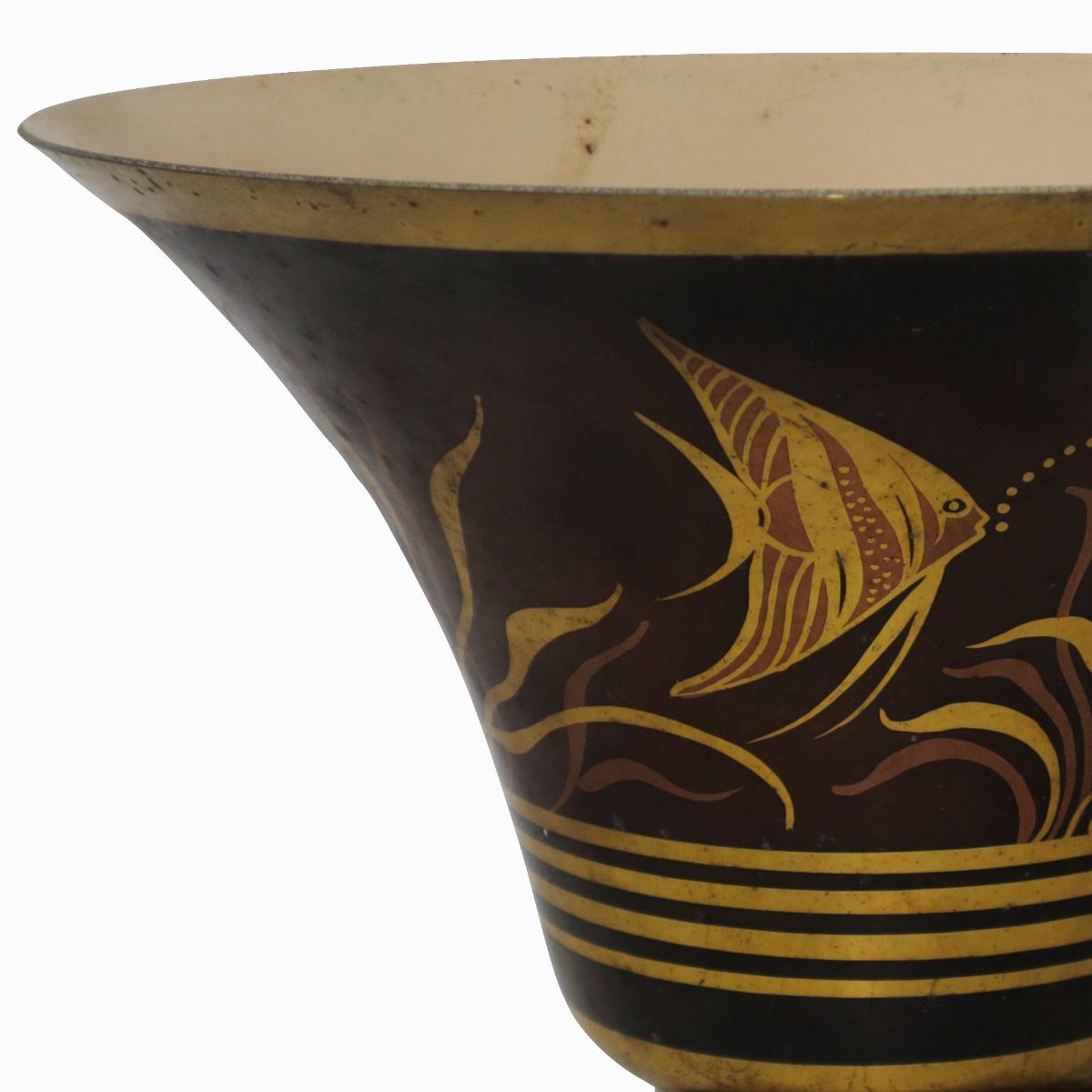 Lampada Art Decò in Ottone Firmata A. Ducobu, con Raffigurazioni di Pesci