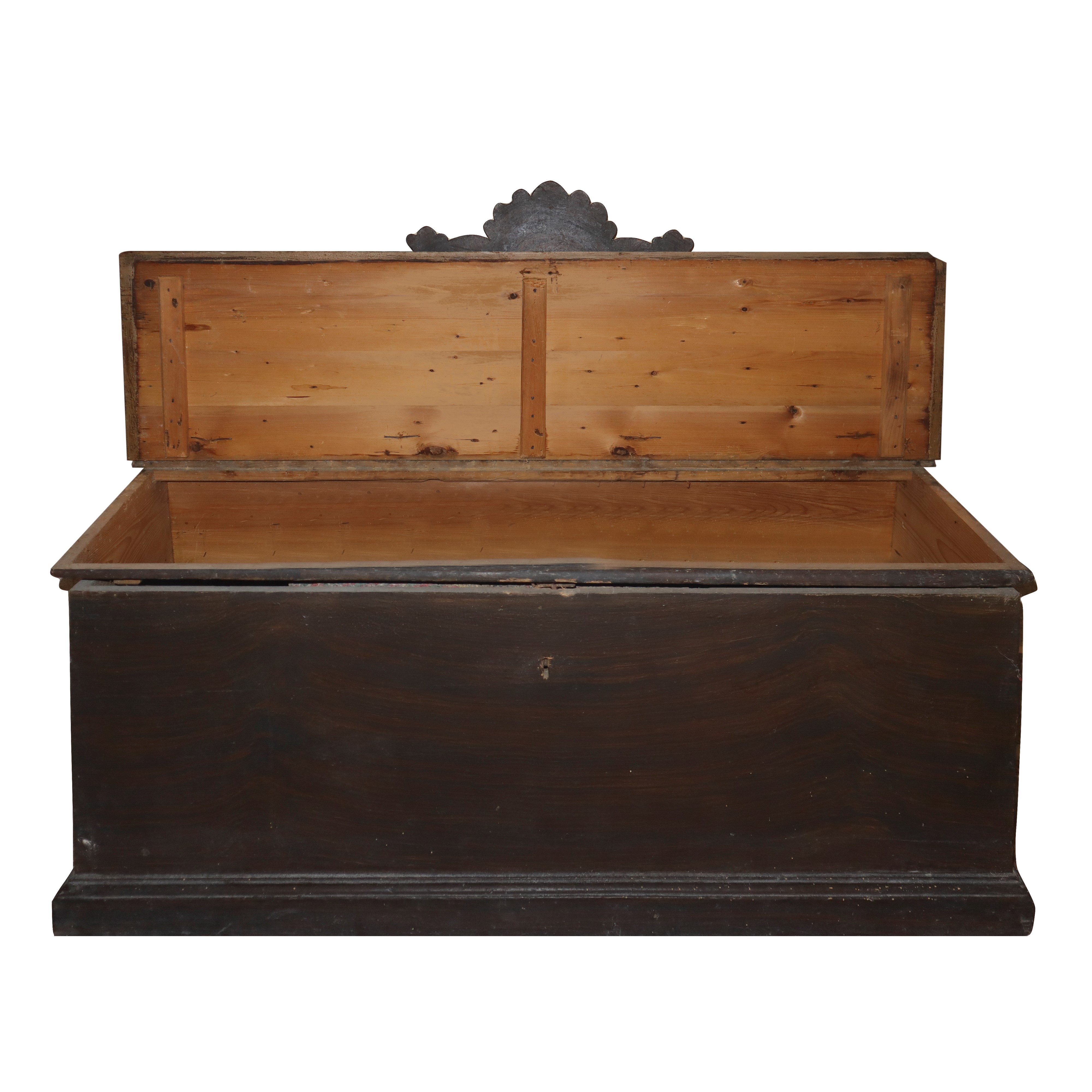 Cassapanca con alzata, legno di abete, Sicilia XVIII Sec.