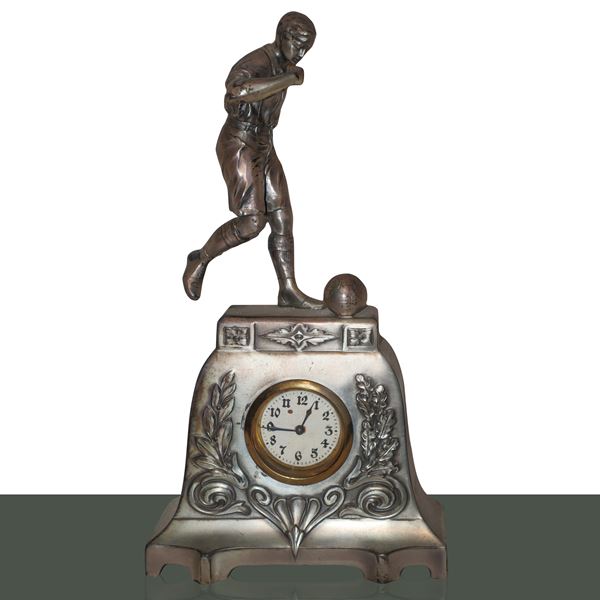 Silver metal watch with footballer