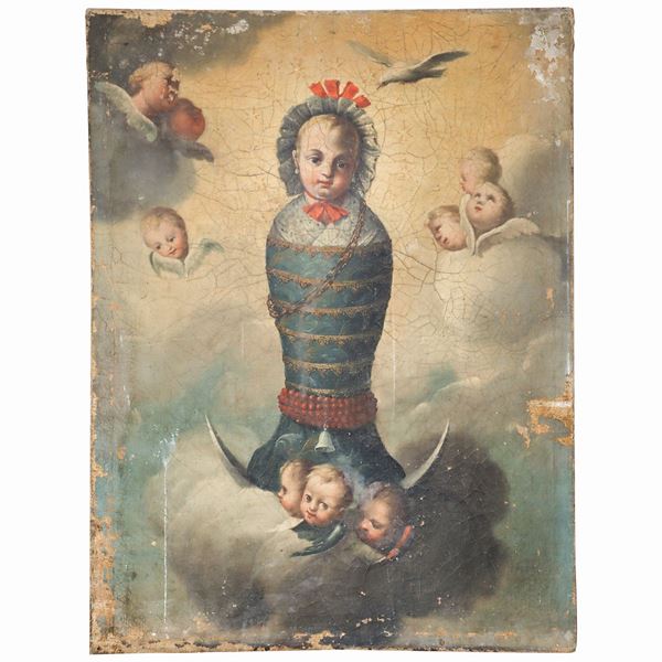 Infant Madonna in swaddling clothes with angels