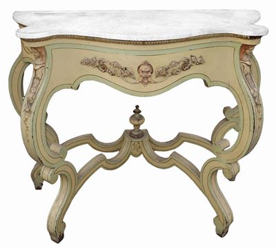 Console Laccata nei Toni del Verde con Decori Floreali