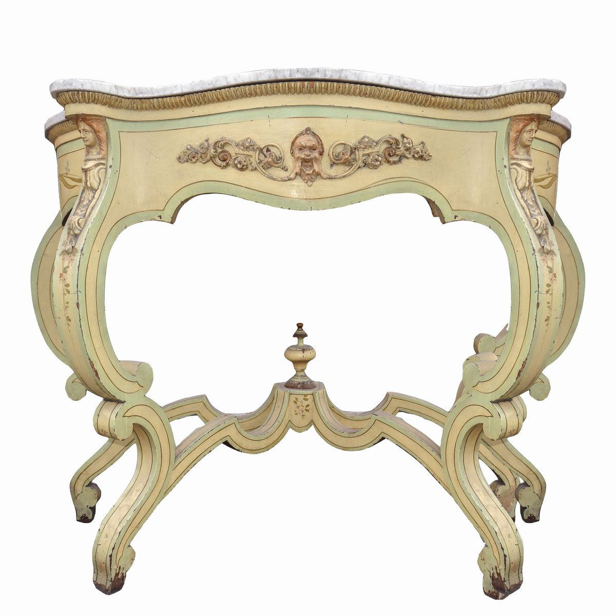 Console Laccata nei Toni del Verde con Decori Floreali