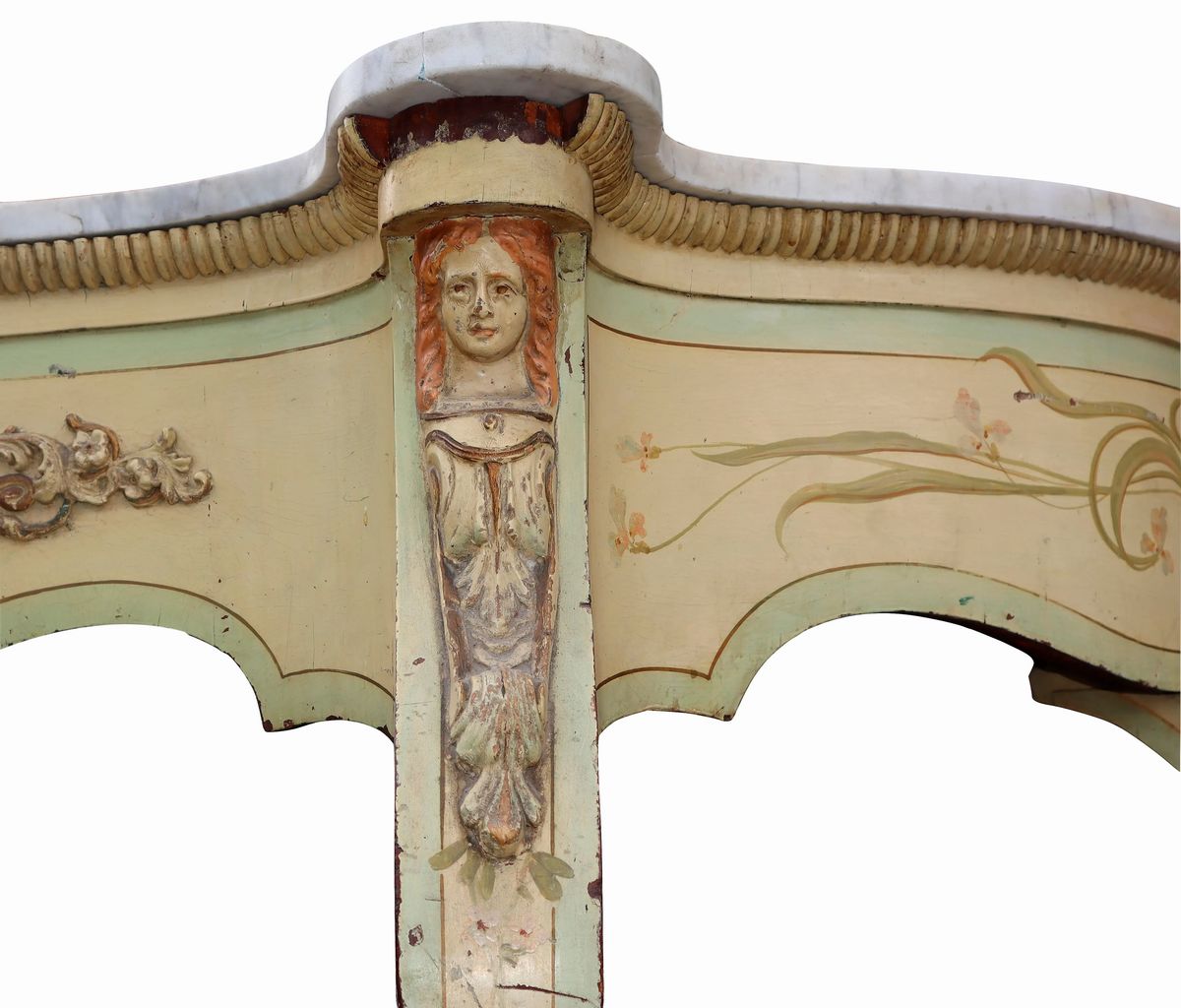Console Laccata nei Toni del Verde con Decori Floreali