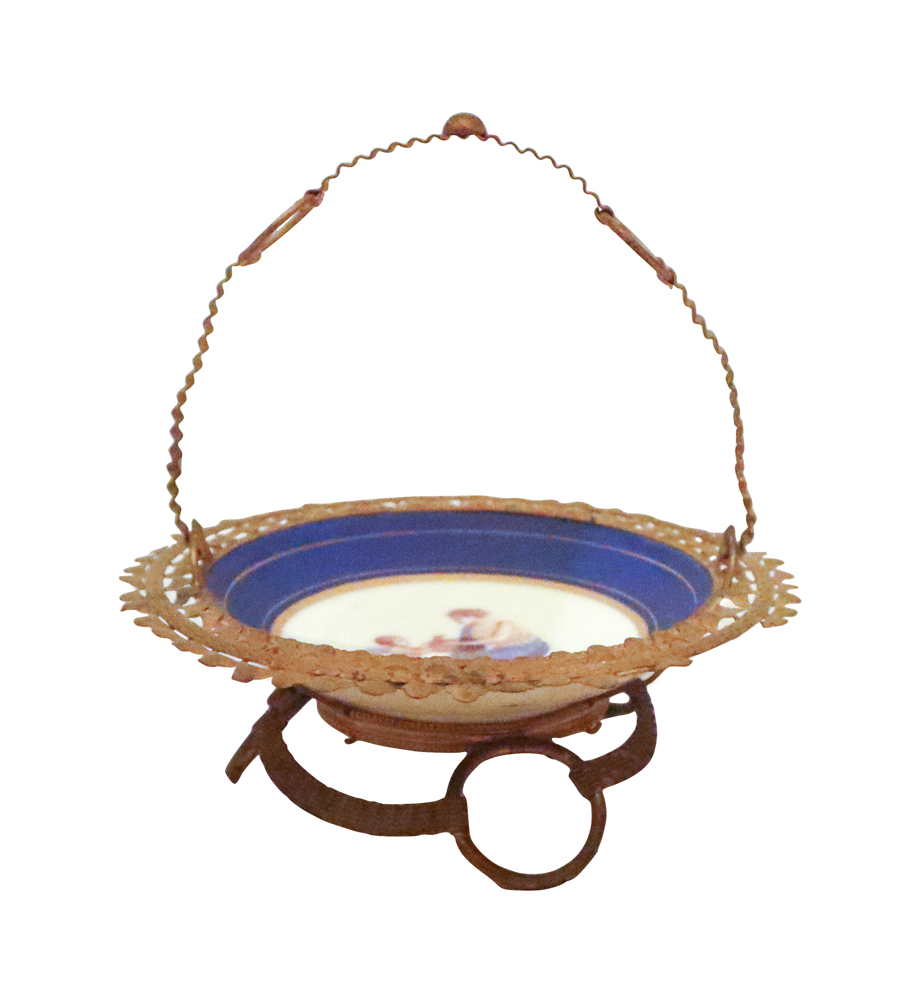 Vaso in porcellana ed alzatina in blue royal cobalto con dipinto