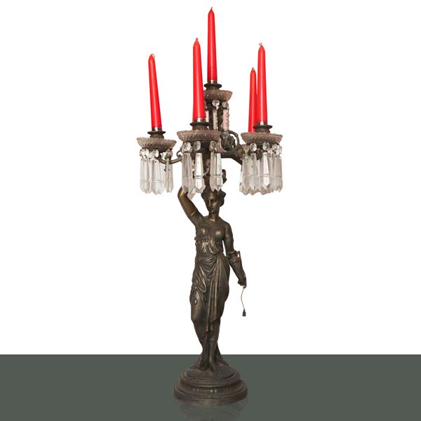 6-light candelabra with woman in Greek-Roman dress
