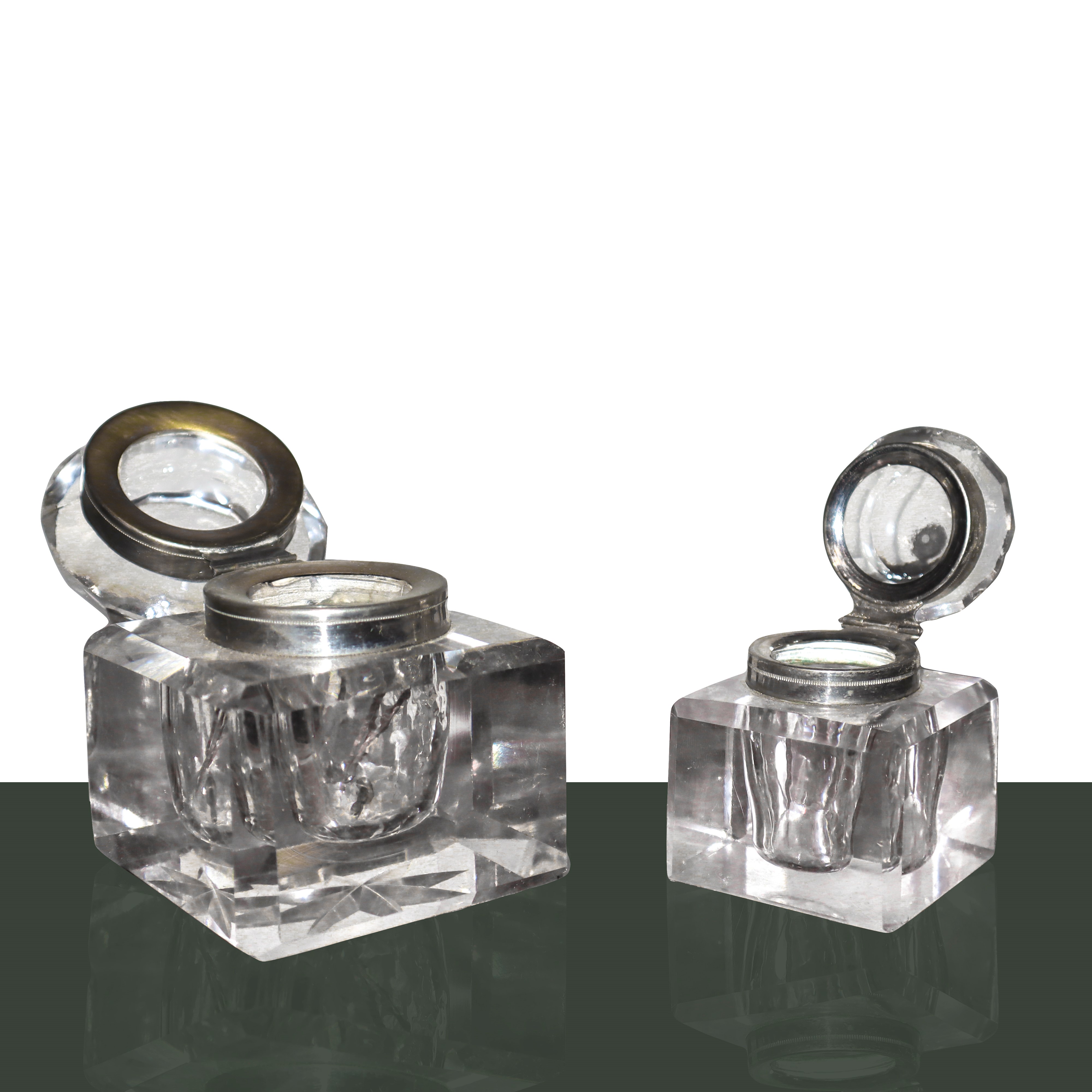 Junghans - Coppia di Calamai e Orologio in Cristallo.