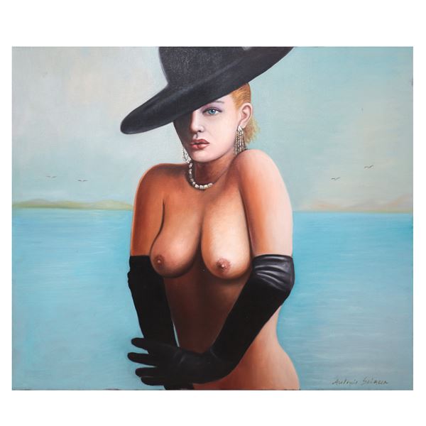Antonio Sciacca - Nudo di donna con cappello e guanti