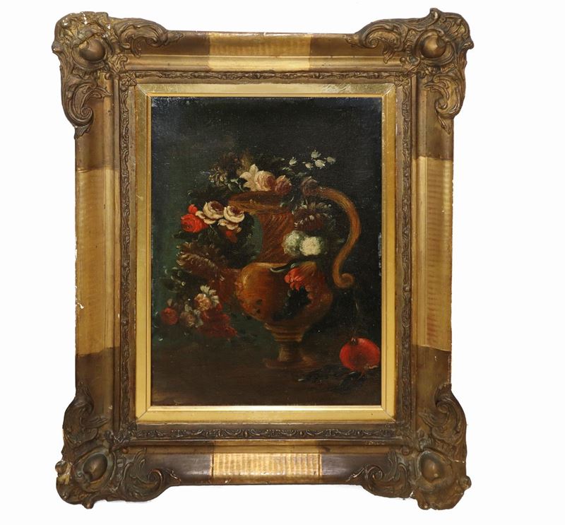 Natura Morta con Vaso di Fiori e Melograno