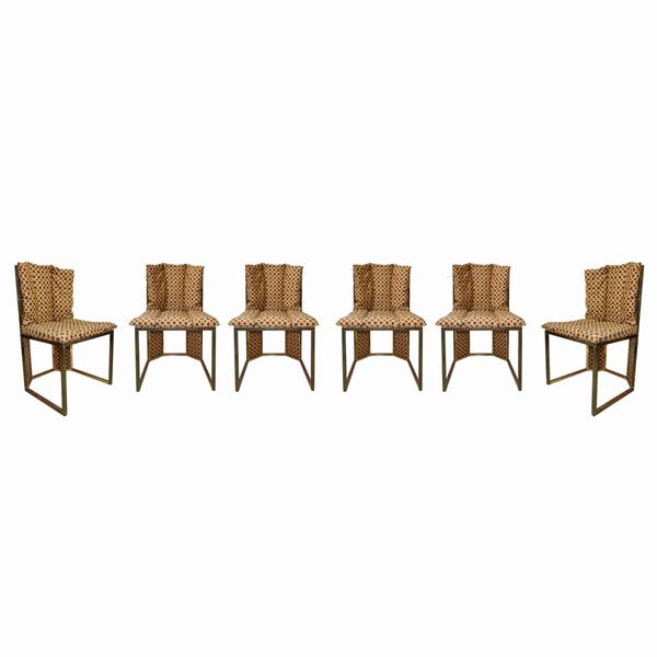Romeo Rega - N. 6 chairs in chromed metal and brass for Mario Sabot