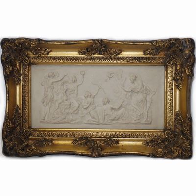 Bassorilievo Raffigurante Scena di Caccia, Diana e le Ninfe in Cornice Dorata