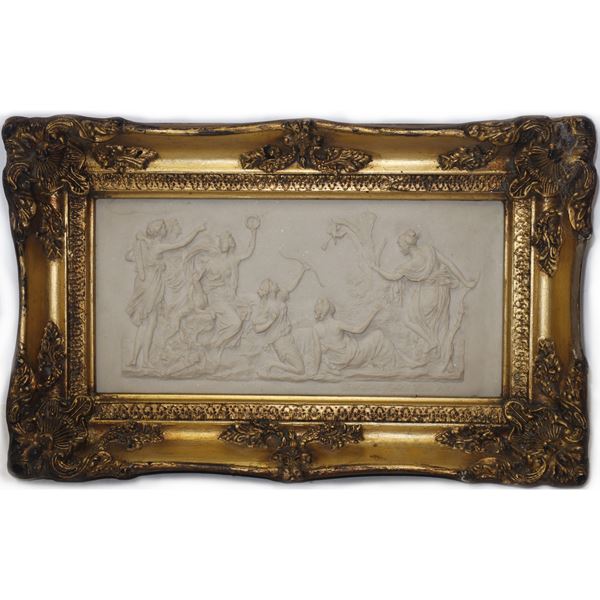 Barbedienne Fondeur - Bassorilievo raffigurante scena di caccia, Diana e le ninfe in cornice dorata