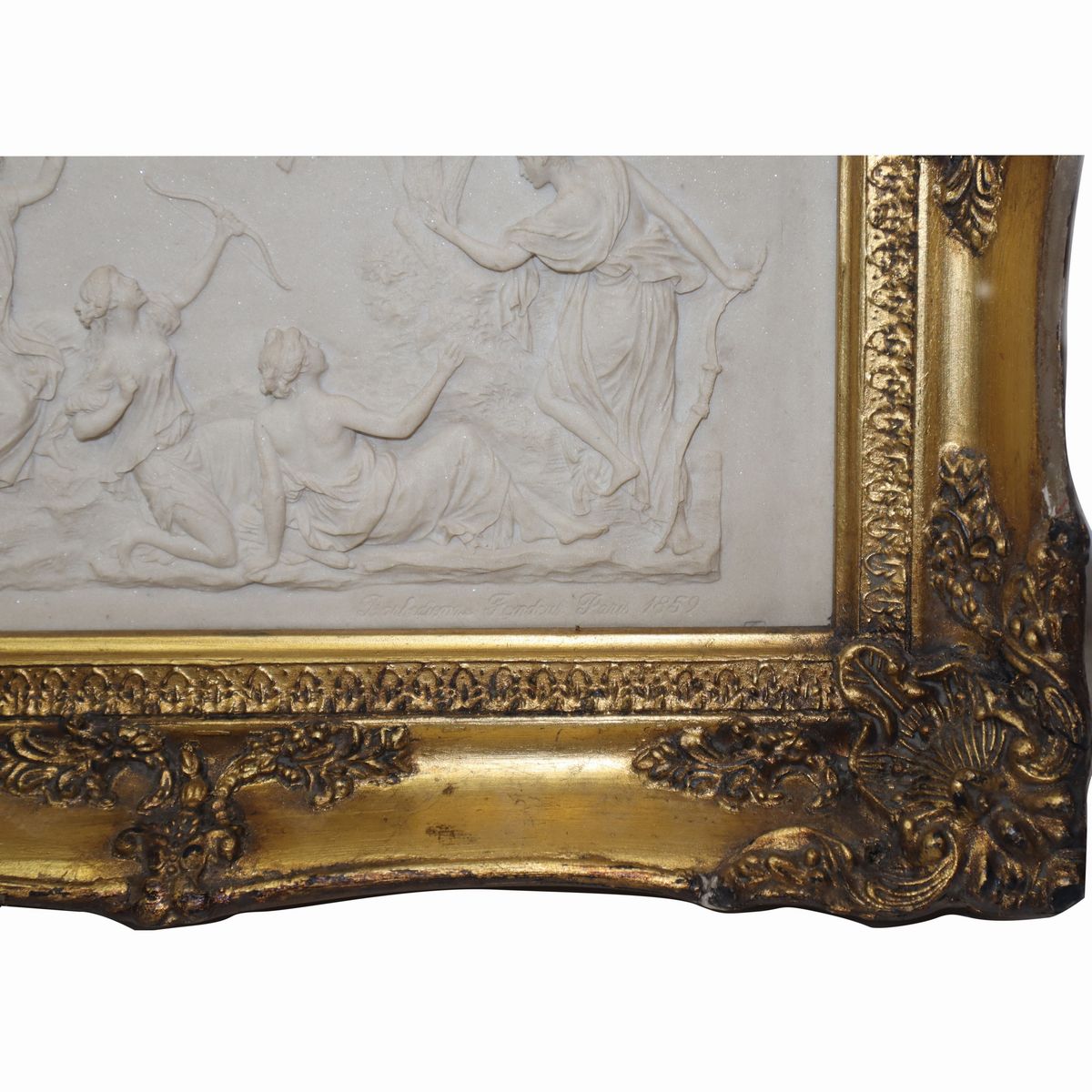 Barbedienne Fondeur - Bassorilievo Raffigurante Scena di Caccia, Diana e le Ninfe in Cornice Dora...